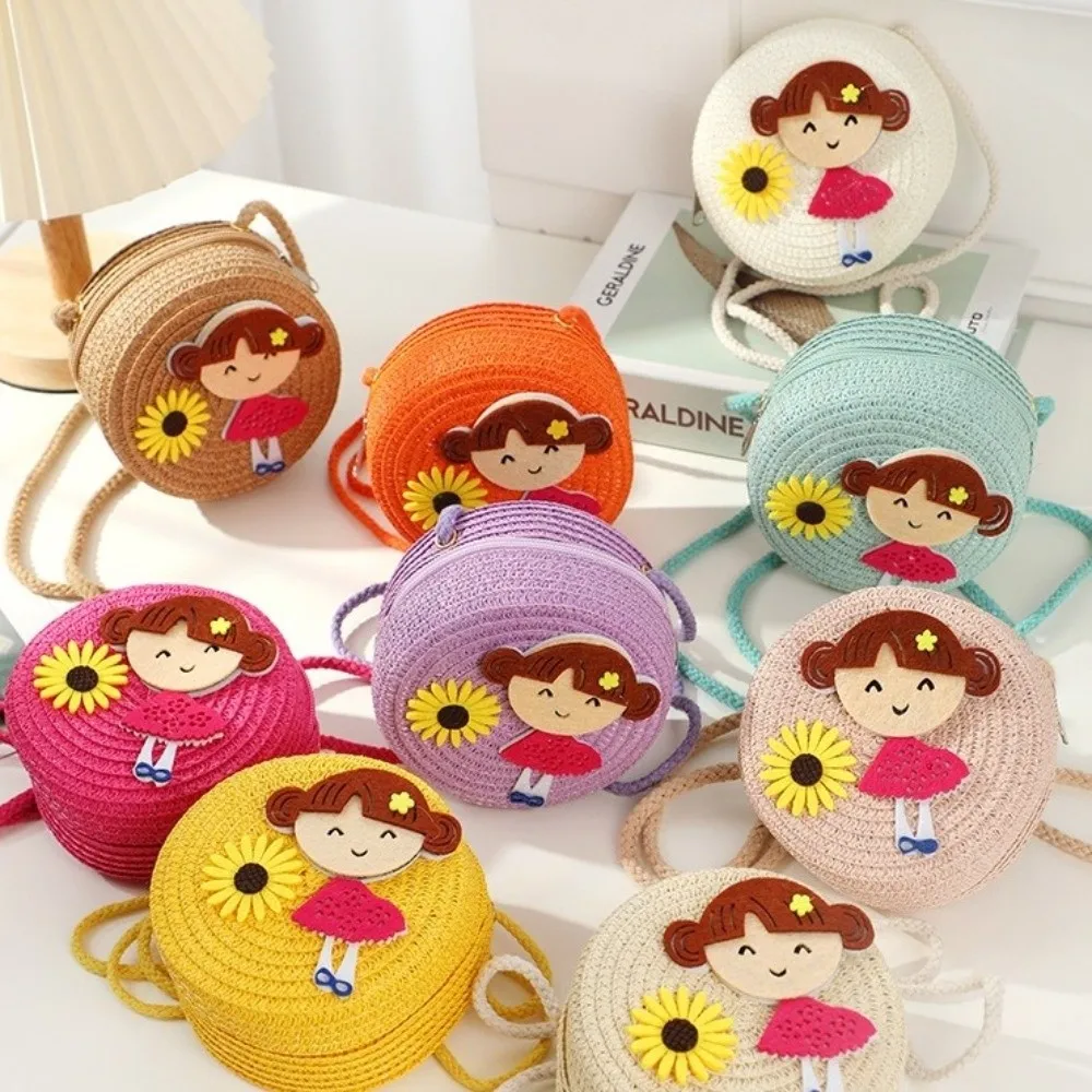 High Quality Handmade Woven Straw Shoulder Bags Flower Lightweight Crossbody Bag Cute Beach Bag for Children