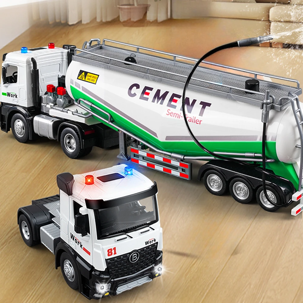 Vehículos de transporte de polvo extendido 1:18, modelo de coche de rescate, juguetes de aleación fundidos, puertas abiertas con sonido, camión ligero, juguete divertido para niños