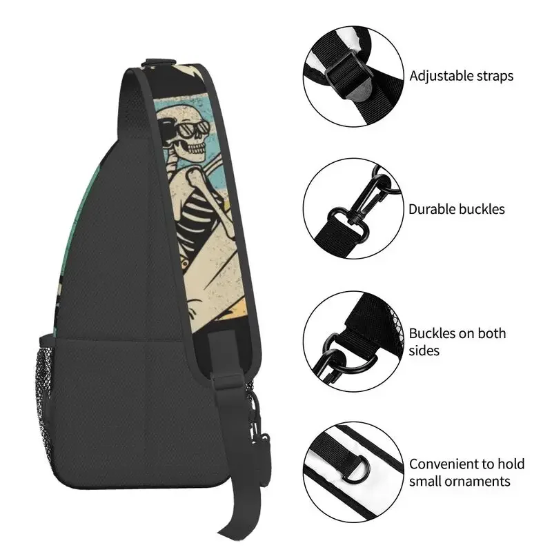 Moda verano playa surfista cráneo bandolera Sling mochila hombres surf hombro pecho bolsa para viaje ciclismo