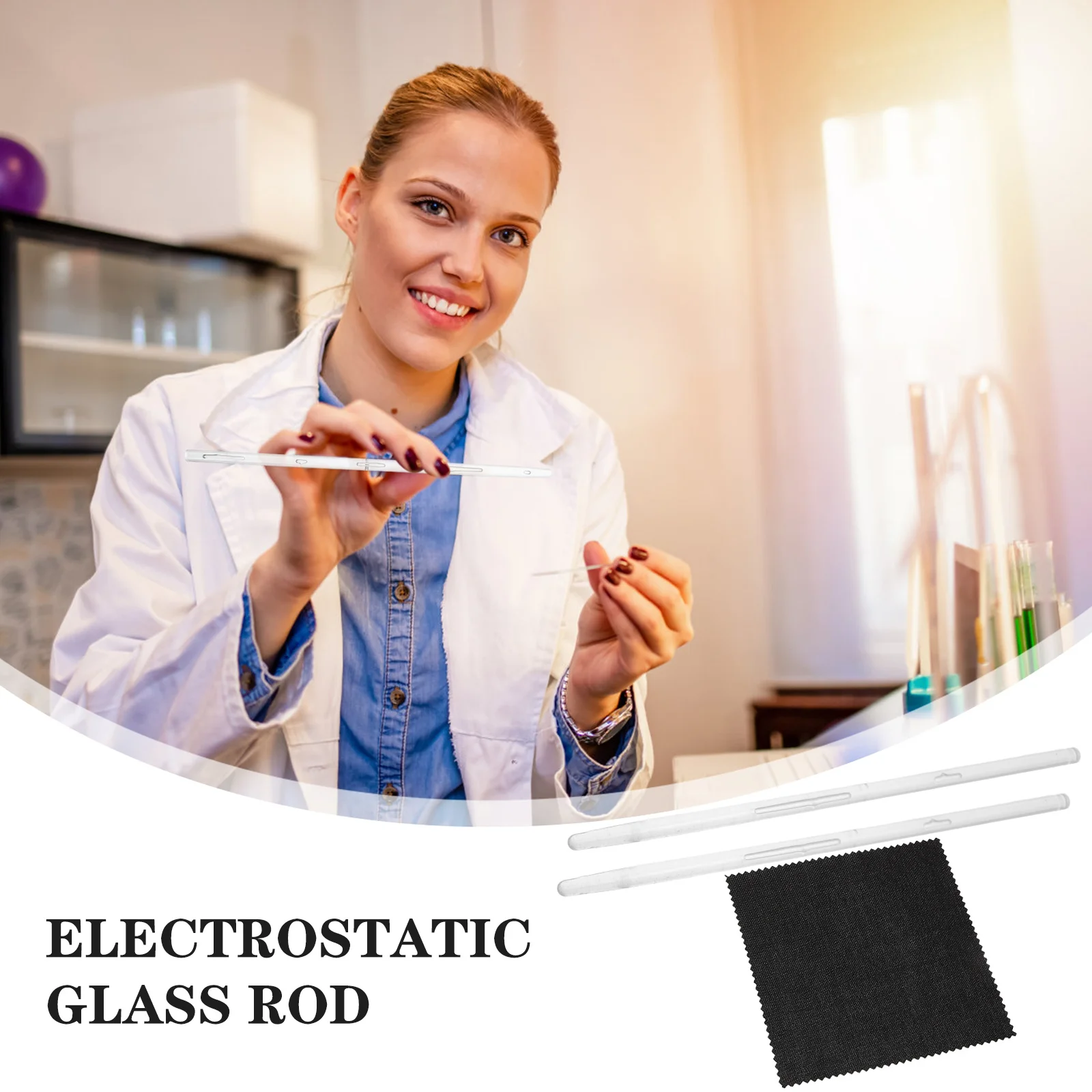Equipo de aprendizaje de electricidad estática, Kit innovador de varilla de fricción, palo de vidrio, tela, suministros para experimentos de física secundaria, 1 Juego