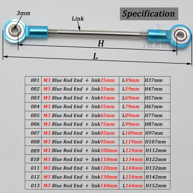 Aluminum M3 Blue Link Rod End Ball Joint  Metal Tie Rod End Assembly High Precision