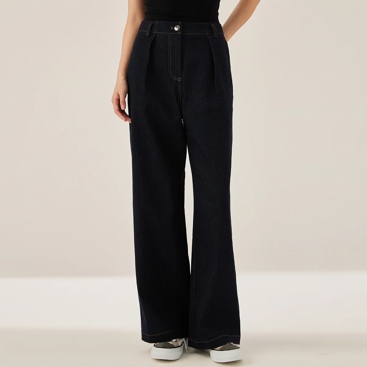 

KL7523358 High Waisted Wide Leg Denim Pants Cotton Blend Contrast Stitching Women's Fall Clothing