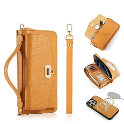 2 in 1 Detachable Zipper Card Solt Leather Wallet Case for iPhone 17 16 Pro Max 13 12 14 15 Plus Crossbody Purse Handbag Cover