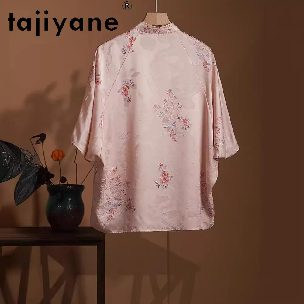 TAJIYANE 100% Real Mulberry Silk Top Women Luxury 2024 Casual Tops Autumn Fashion T-shirts for Women Chinese Style Clothes Топ