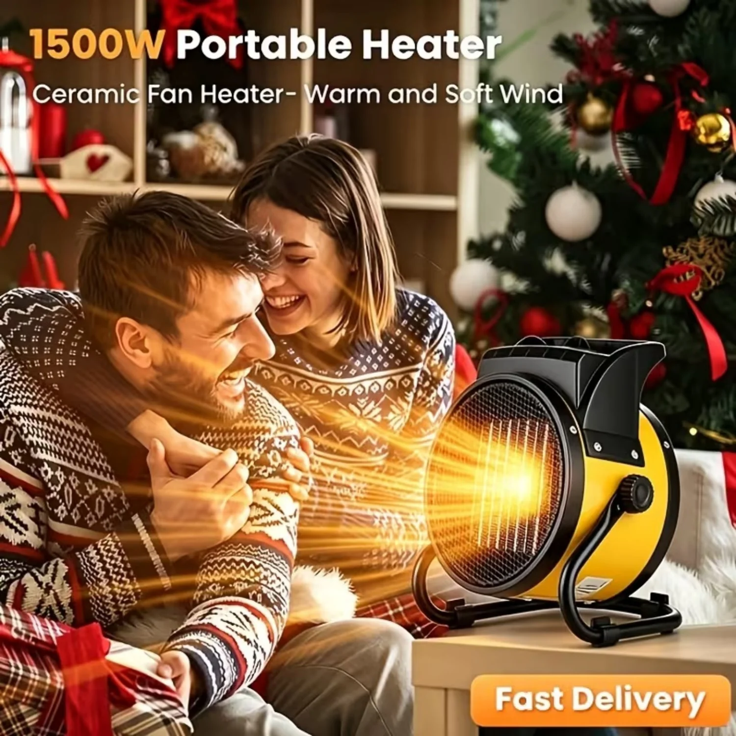Portable Space Heater With 3 Speed Settings, 1500W PTC Ceramic Rapid Heating, And Overheat/Tip-Over Protection, For Greenhouses, Living Rooms, Flower Rooms, Garages, Camping, And Gatherings An Ideal Gift For Christmas Or Halloween.