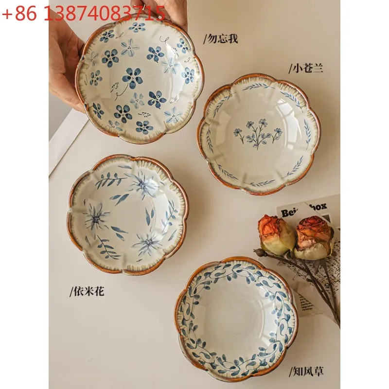 6-Inch Vintage Floral Ceramic Plate Set for Main Course Dessert Fruit Serving Elegant Dining Tableware Kitchen Decor Gift