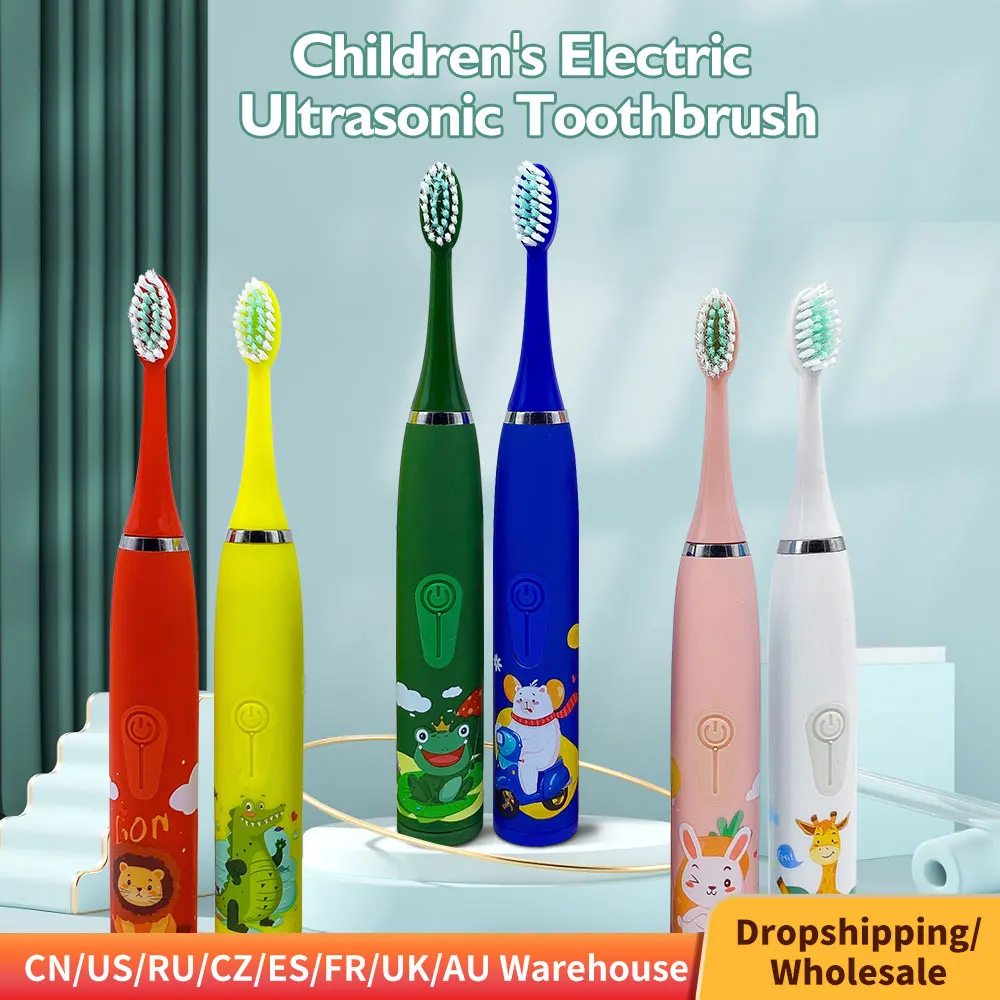 Children's Electric Toothbrush Sonic Toothbrush Soft Bristled Cartoon Toothbrush 4 Mode Waterproof Kids With Cleaning brush