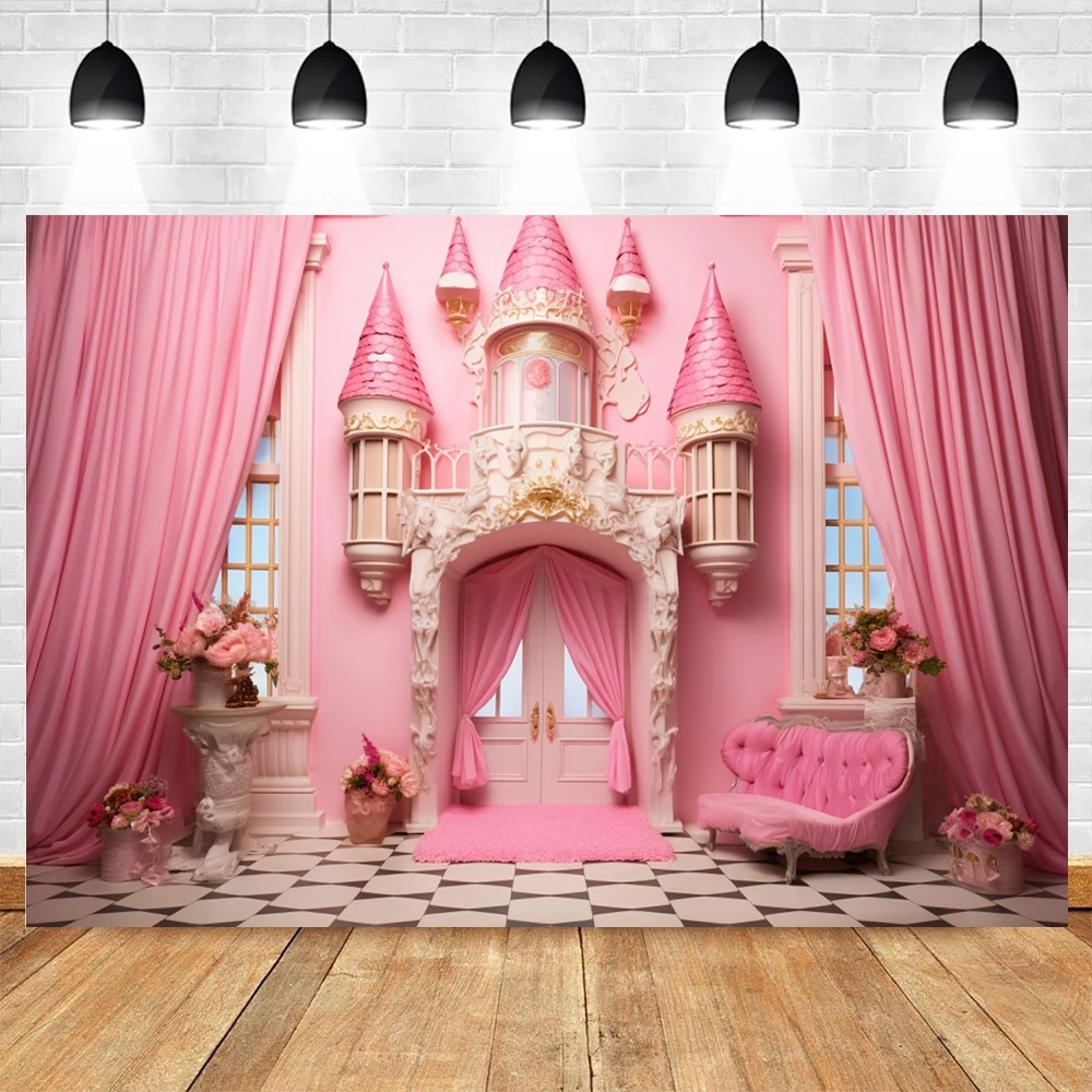 Pink Castle Backdrop Palace Interior Scene Princess Birthday Party Bride Portrait Wedding Photography Background Photostudio