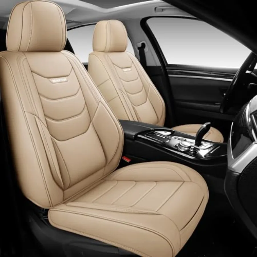 

Front Seats Only Universal Luxury Car Seat Covers 2 Pack Waterproof Breathable Leather Protector for Most Vehicles SUV Pick-up