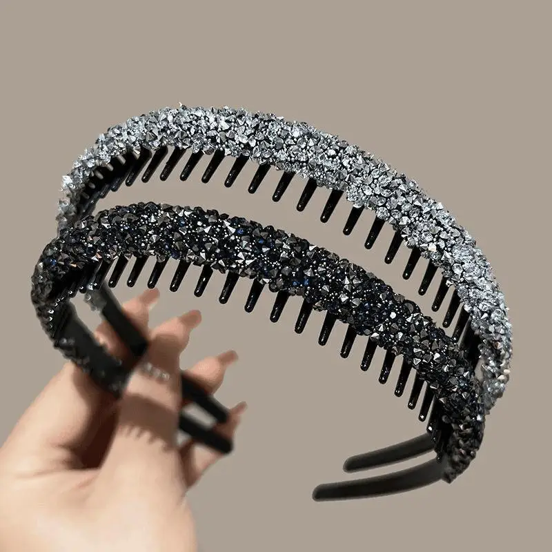 Rutschfeste Strass-Haarreifen, Zahnreifen, elastische Haarbänder für Damen, glänzende Luxus-Haarreifen, Haarschmuck – Detail 9