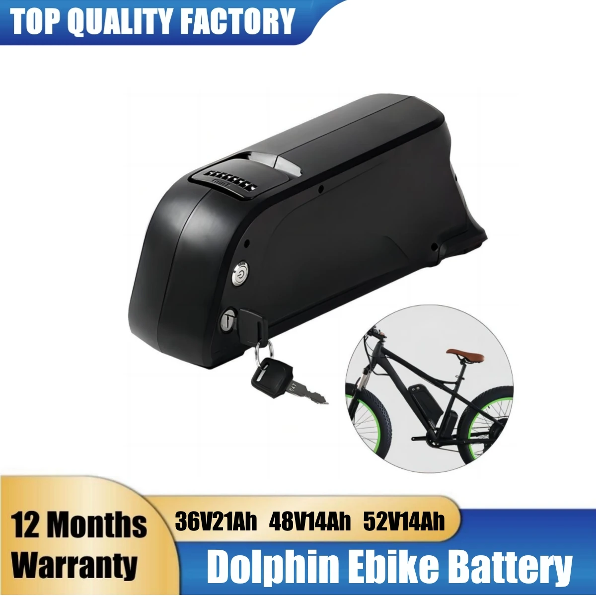 Factory Sale 36V 48V 52V 14Ah 21Ah Electric Bike Batteries Dolphin Atlas Ebike Battery Pack 250w 500w 750w 1000w