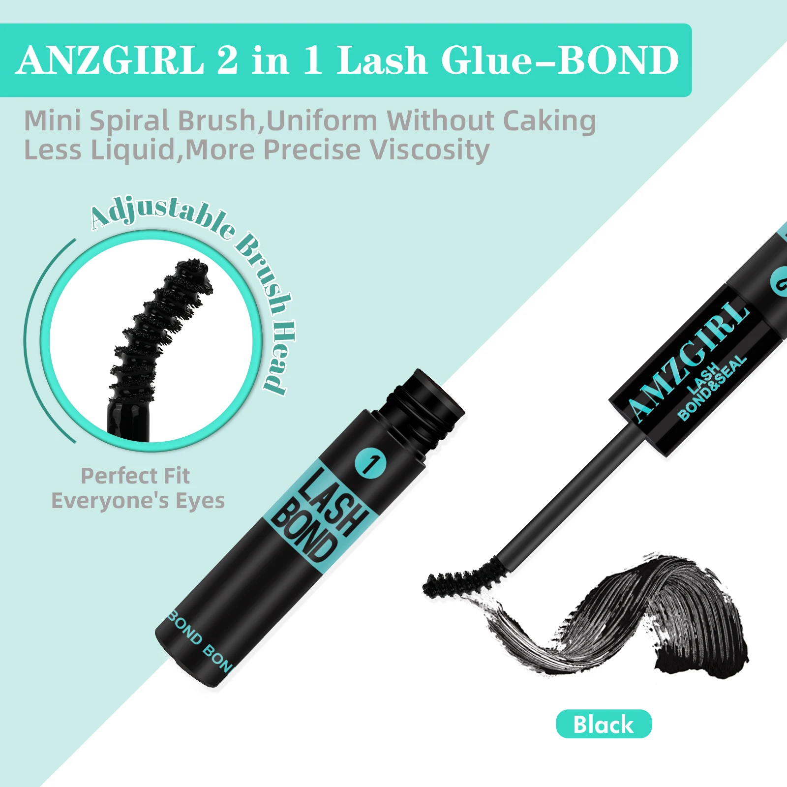 Amzgirl 10ml Eyelash Glue 2 in 1 Bond and Seal Waterproof Long Lasting 72 Hours Black Cluster Lash Glue + Lash Seal
