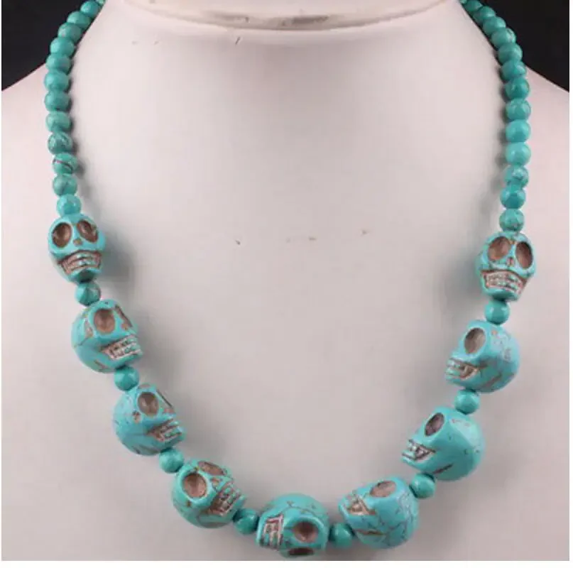 

Jewelry lite Turquoiss Skull Bead jade Necklace 18"