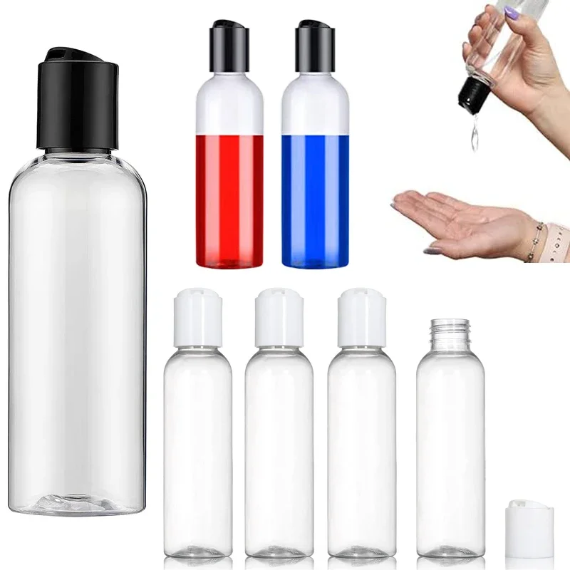 5Pcs 30/50/60/100ml Clear Plastic Squeeze Bottles with Disc Cap Travel Containers For Creams Shampoo Lotions Liquid Body Soap