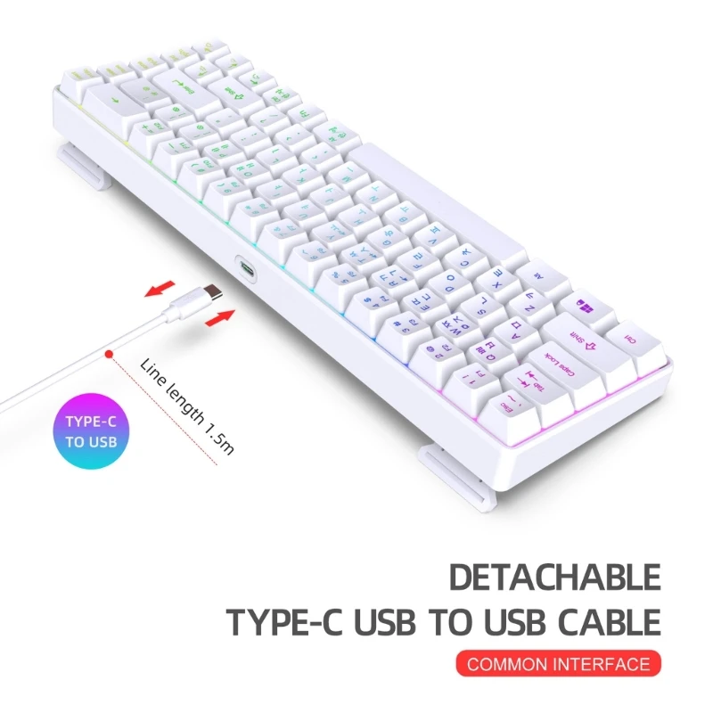 Teclados idioma coreano V200 com 68 teclas 20 retroiluminação RGB perfeitos para substituições teclado pequeno jogos