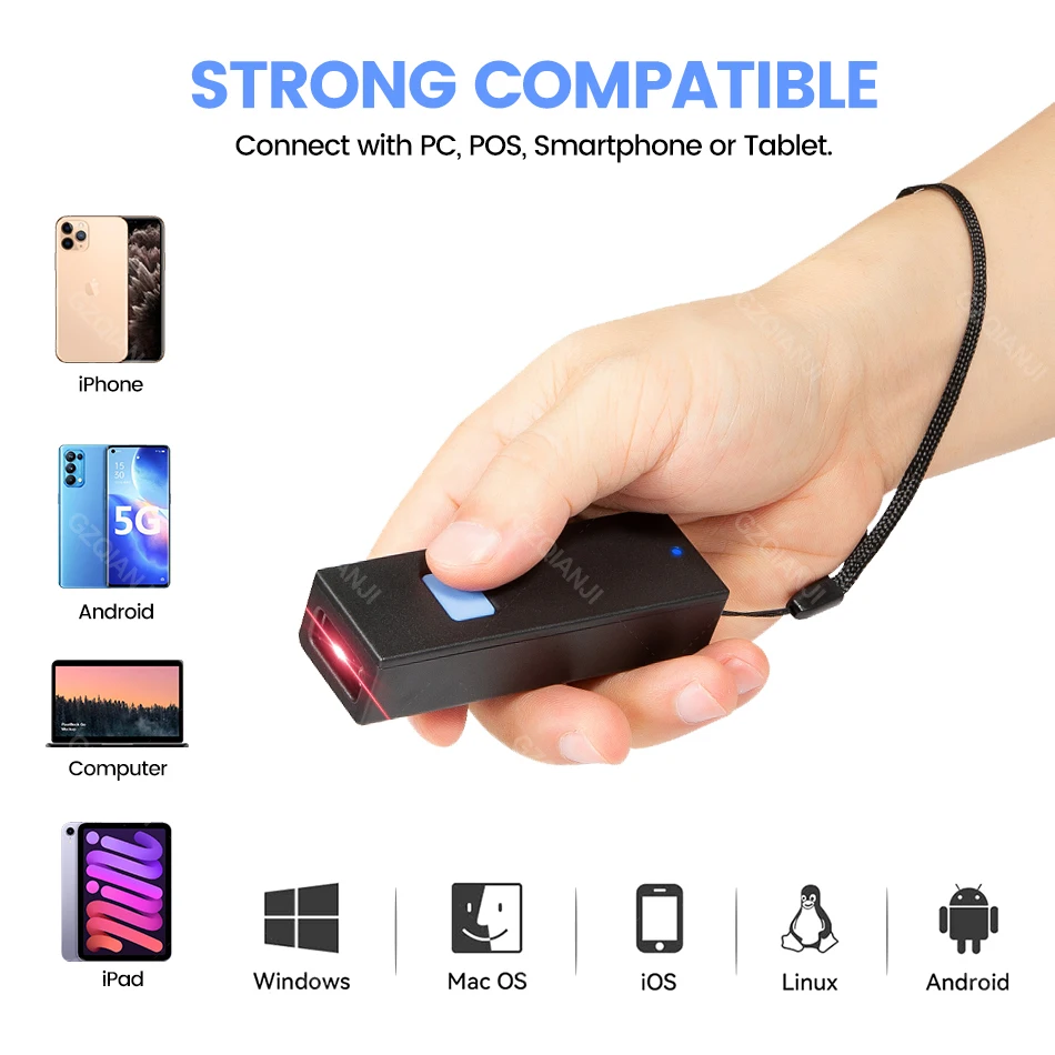 Imagem -03 - Mini sem Fio Barcode Scanner Mini Pocket qr Reader Usb Bluetooth qr 1d 2d Cmos Ios Android Windows para Pagamento Móvel