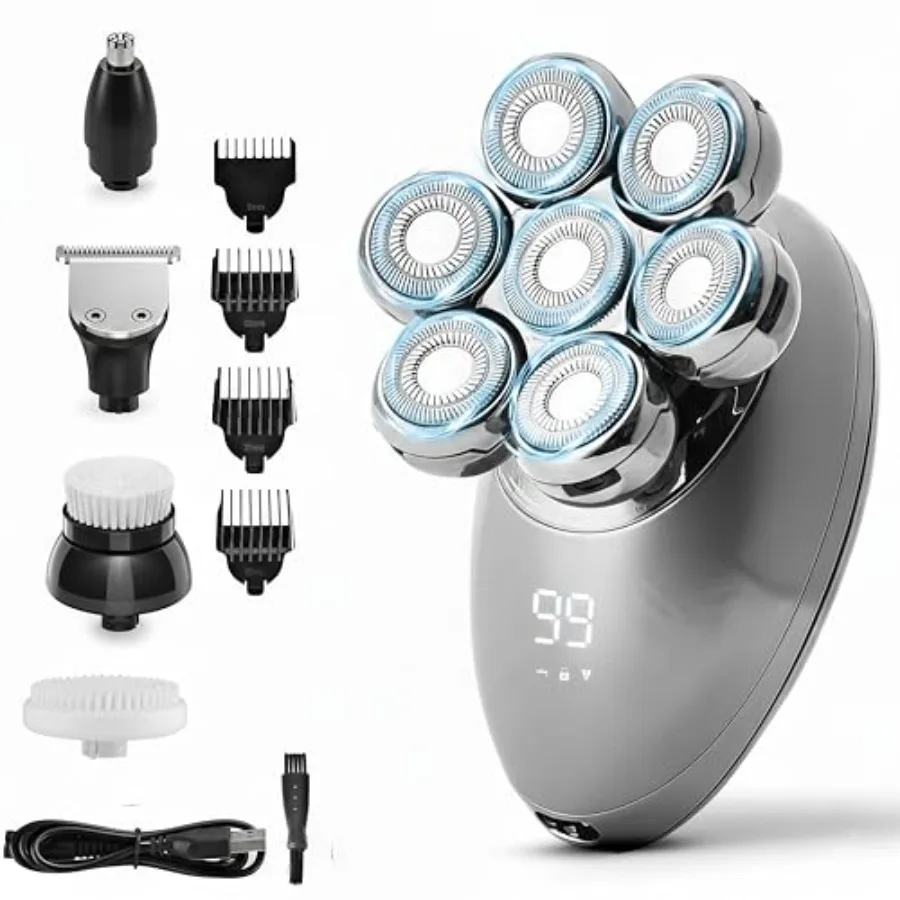 

Head Shavers for Bald Men 7D Electric Head Shaver with Magnetic Detachable Head, IPX7 Waterproof Wet and Dry, LED Display Recha