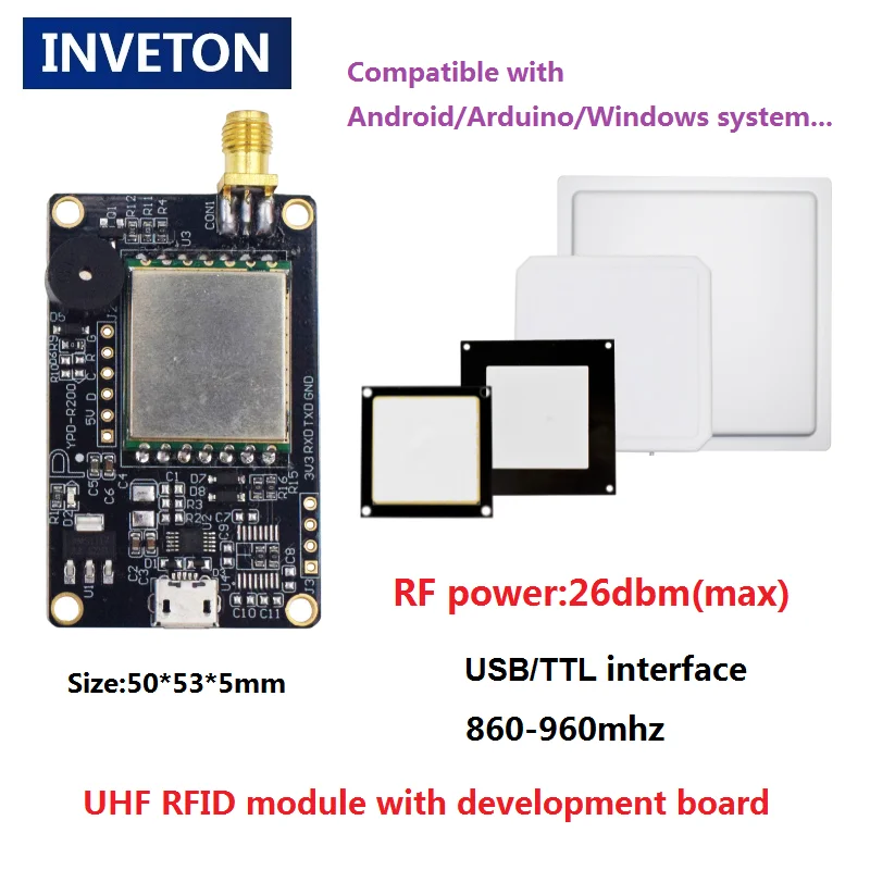 Чип R200, компактный модуль считывания UHF RFID с антенной TTL UART Board SDK для встроенной системы ESP32 Raspberry