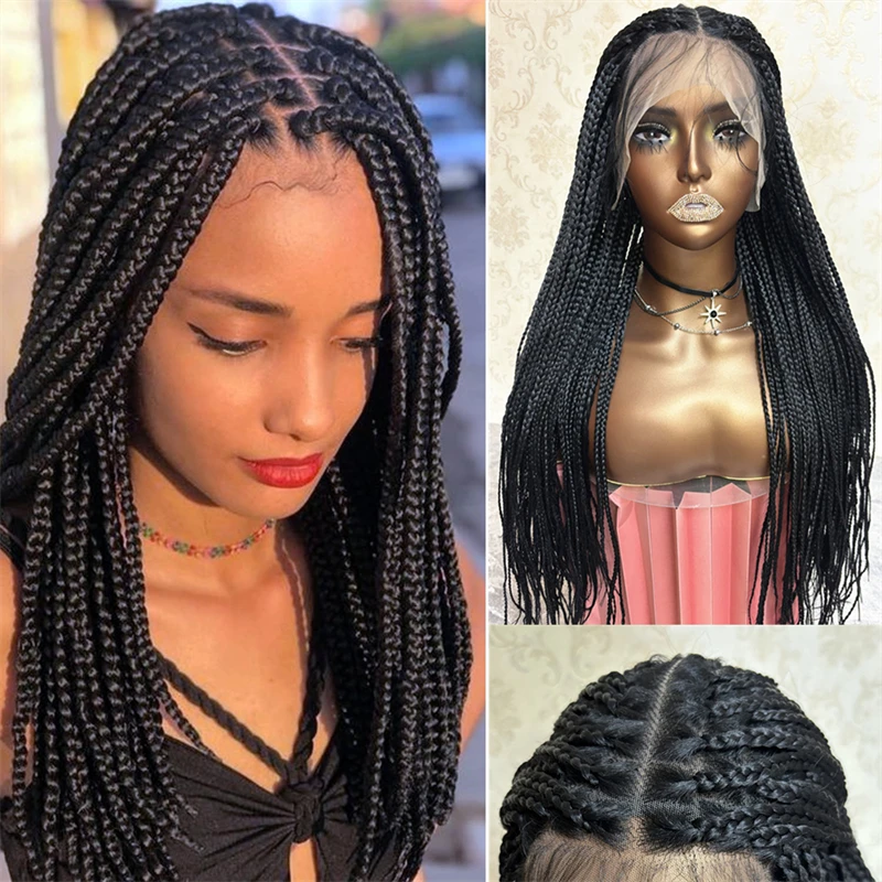 Women Braided Wigs Synthetic Box Braids High Density Lace Front Wigs Knotless Braided Wigs For Lady Synthetic Lace Frontal Wig