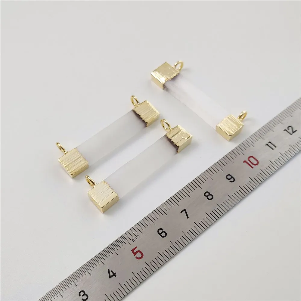 FUWO Wholesale Natural Selenite Bar Pendants Golden Plated Crystal Accessories For Women Jewelry Making PD481 5PCS/Lot