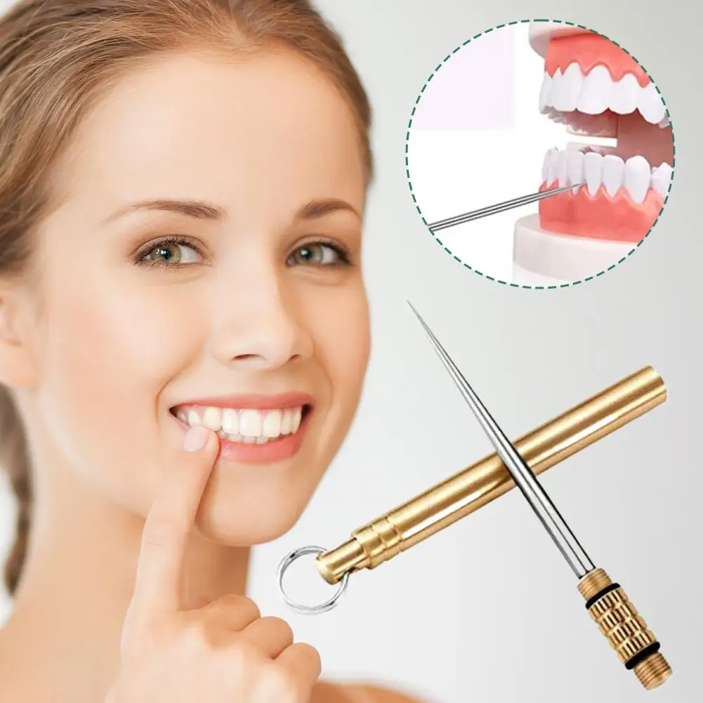 Reusable Titanium Toothpick Protable Keychain Toothpicks Brass Camping Picnic Case Accessories With Outdoor Y0I9