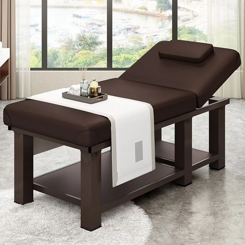 Adjustable Reclining PU Leather Body Care Table Thick Surface Stable Square Legs with Storage Shelf for Household Salon Indoor