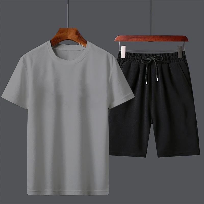 Men's new Summer Suit 2024 Casual T-shirt + Shorts Suit Men's Tracksuit Solid color tracksuit loose suit