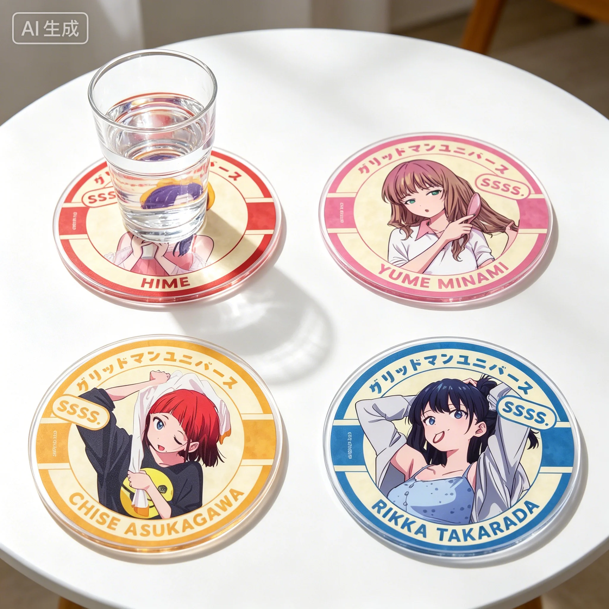 Anime Gridman Universe After Taking A Bath Akane Shinjo Circle Acrylic Cup Mat Keychains Cartoon Character Festivals Gifts