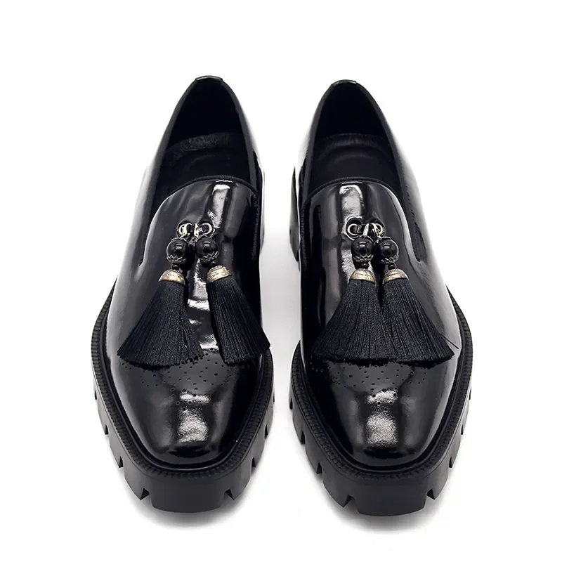 Handmade Cowhide Tassel Loafers Male Wedding Dress Shoes British Style Men Formal Business Oxfords Homre Moccasins