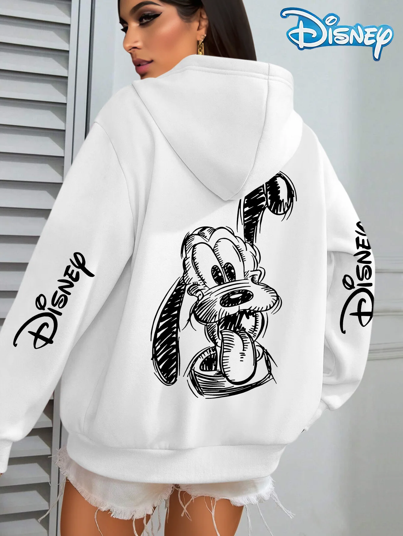 

Толстовка унисекс Disney Lady and The Tramp из хлопка и флиса белого цвета с большими ушками собаки и длинным языком с игривым принтом на спине