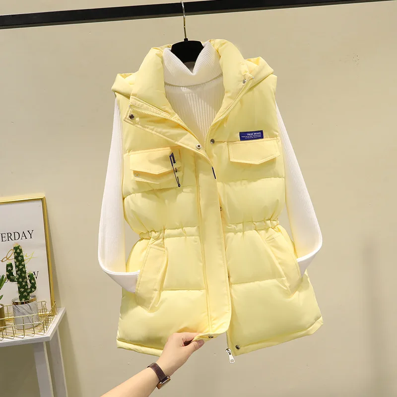 Sleeveless Vest Winter Down Cotton Padded Jacket Female Vest Parkas Hooded Casual Waistcoat Coat Ladies Outerwear New Women