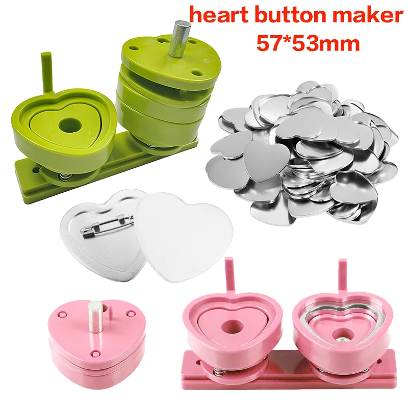 Pink Heart Shape 57*53mm Button Maker Machine Mold 100 Set Button Parts for Pin Badge Press Maker Slide Rail Machine DIY Making