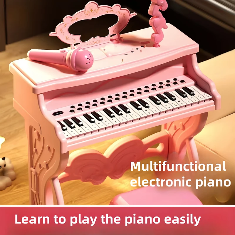 Pianoforte elettronico per bambini con microfono Tastiera educativa per bambini Strumento multifunzionale Giocattoli musicali per ragazzi e ragazze