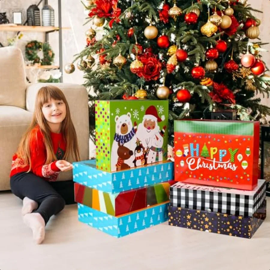 12Pcs Extra Large Christmas Gift Boxes Bulk with Lids4inch Deep Christmas Robes Boxes with Tissuer Paper and Stickers Decorativ