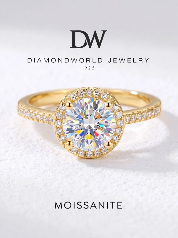 DWJ 1CT Rrond Real Moissanite Diamond Rings For Women Real 925 Sterling Silver High Quality Daily Wear Luxury Fine Jewelry