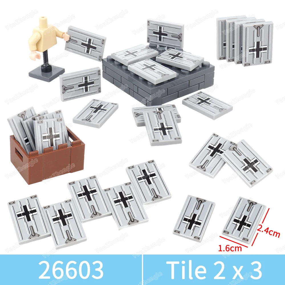 Black Ten Iron Plate Door Pattern Printed Building Block 26603 Parts 2x3 Basic Tiles MOC War Car Equipment Scene Model Gift Toys