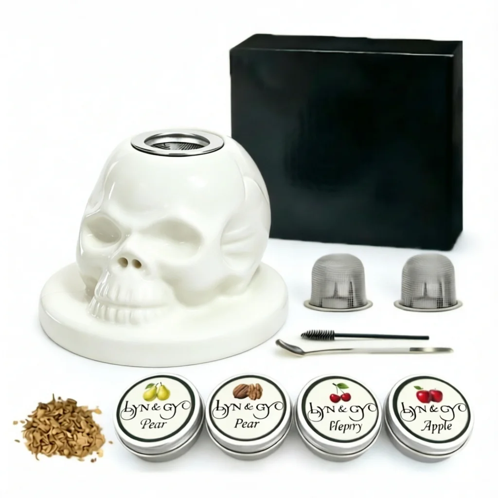 Cocktail Smoker Kit 4 Geschmacksrichtungen Bourbon Keramik-Totenkopf-Infuser Old Fashioned Drink Smoker Kit Geburtstagsgeschenke für Männer Väter – Detail 8