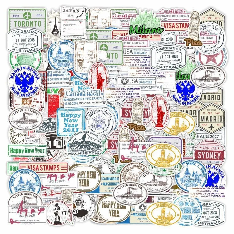 10/30/60PCS Naklejki w stylu znaku pocztowego Popularne miasto Paryż Nowy Jork Londyn Rzym Walizka bagażowa Samochód Graffiti Naklejka Naklejka F5