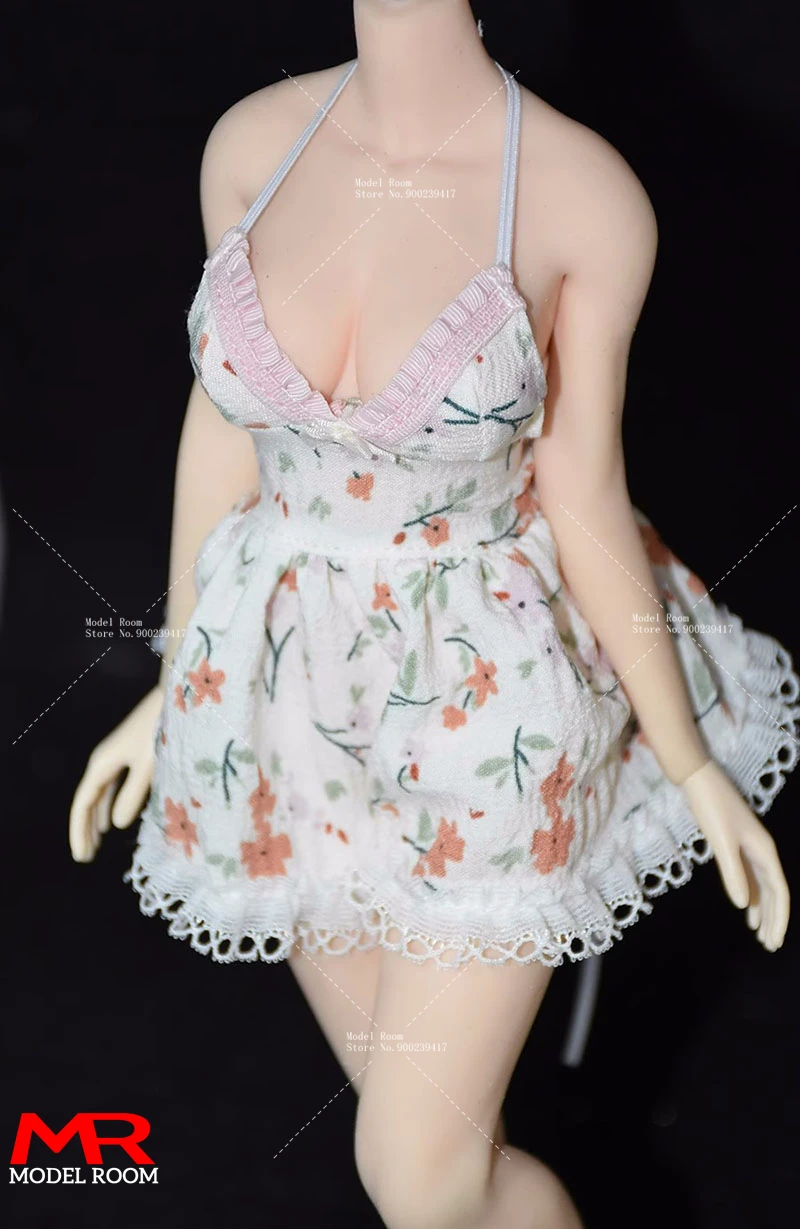 Customized 1/6 Scale Female Printed Slip Dress Lace Short Skirt Clothes Model Fit 12'' TBL S52 S34 S07 Action Figure Body Doll