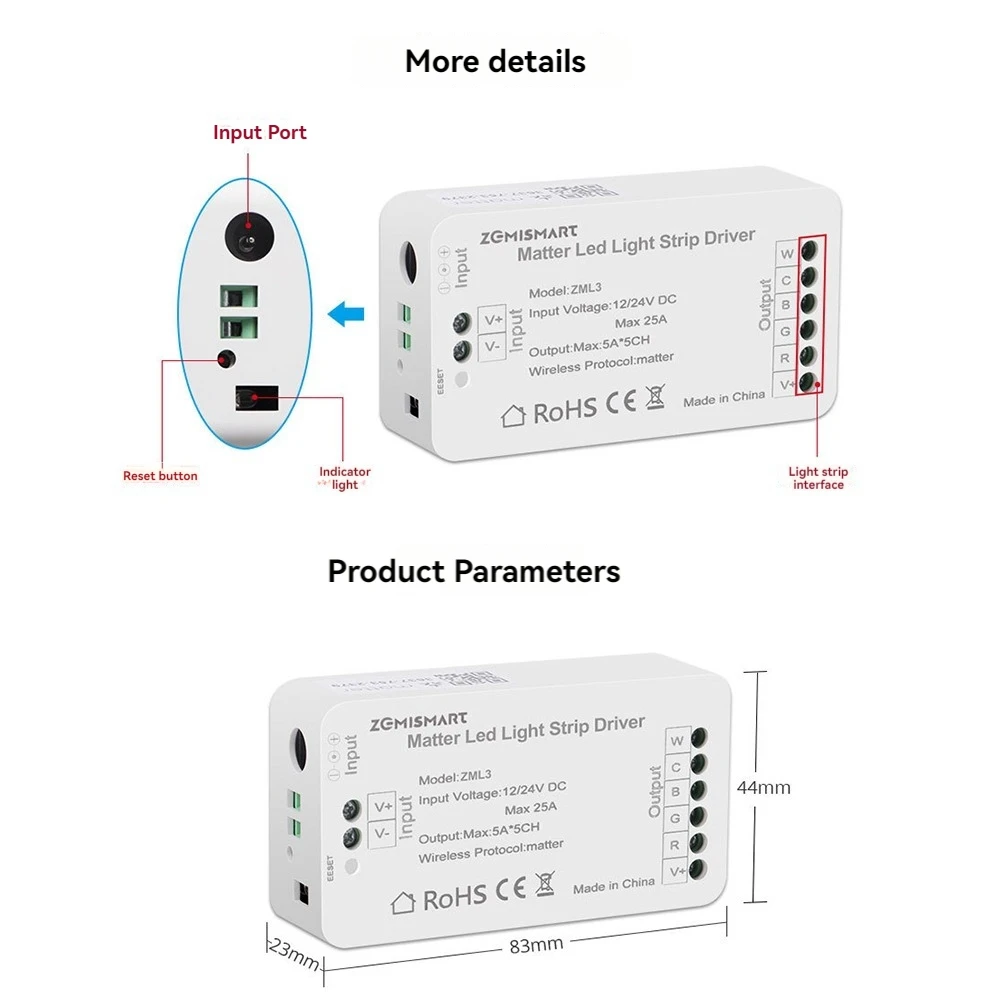 B58AMatter Wifi LED Strip Light Controller RGBCW Controller LED Strip Bixb/Siri/for Google Home/for Alexa Control Support