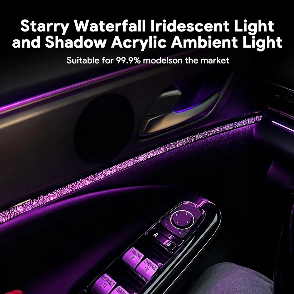 LED Car Starry Sky Waterfall Acrylic Ambient Light RGB Color Changing USB Cigarette Lighter Universal Interior For Most Cars SUV