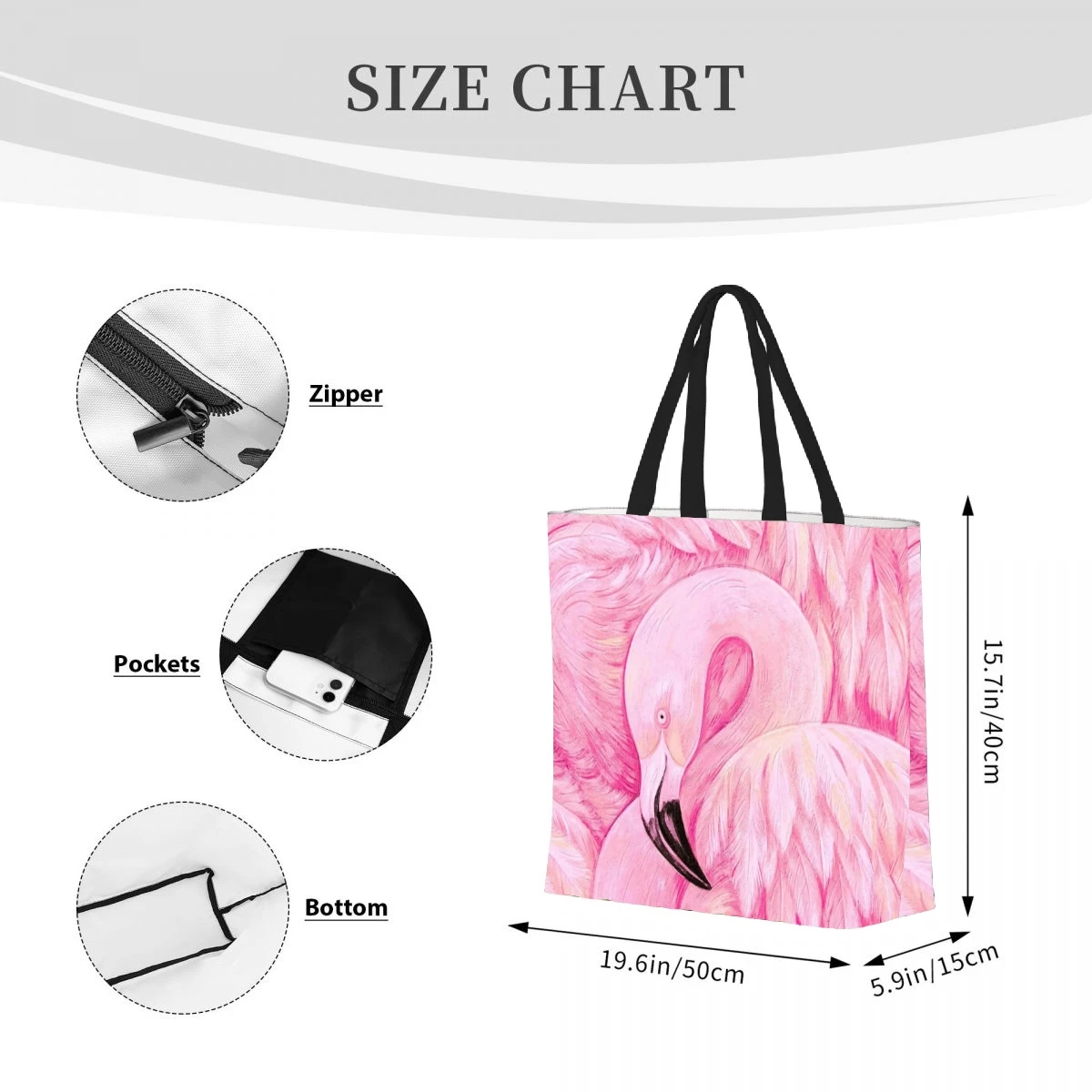 Flamingo rosa personaliza sacola para mulheres, bolsas de ombro de viagem, sacolas de compras reutilizáveis ecológicas, impressas com impressão