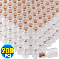 200/10x Small Glass Bottles Transparent Empty Message Glass Wishing Bottle Mini Glass Vials with Cork Stoppers Party Decor Favor