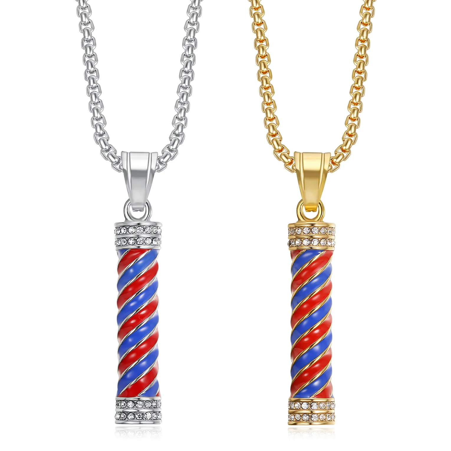 

Punk Tennis Barber Pole Pendant Gold Silver Color Stainless Steel Zirconia Rapper Necklace for Women Men Barbershop Jewelry Gift
