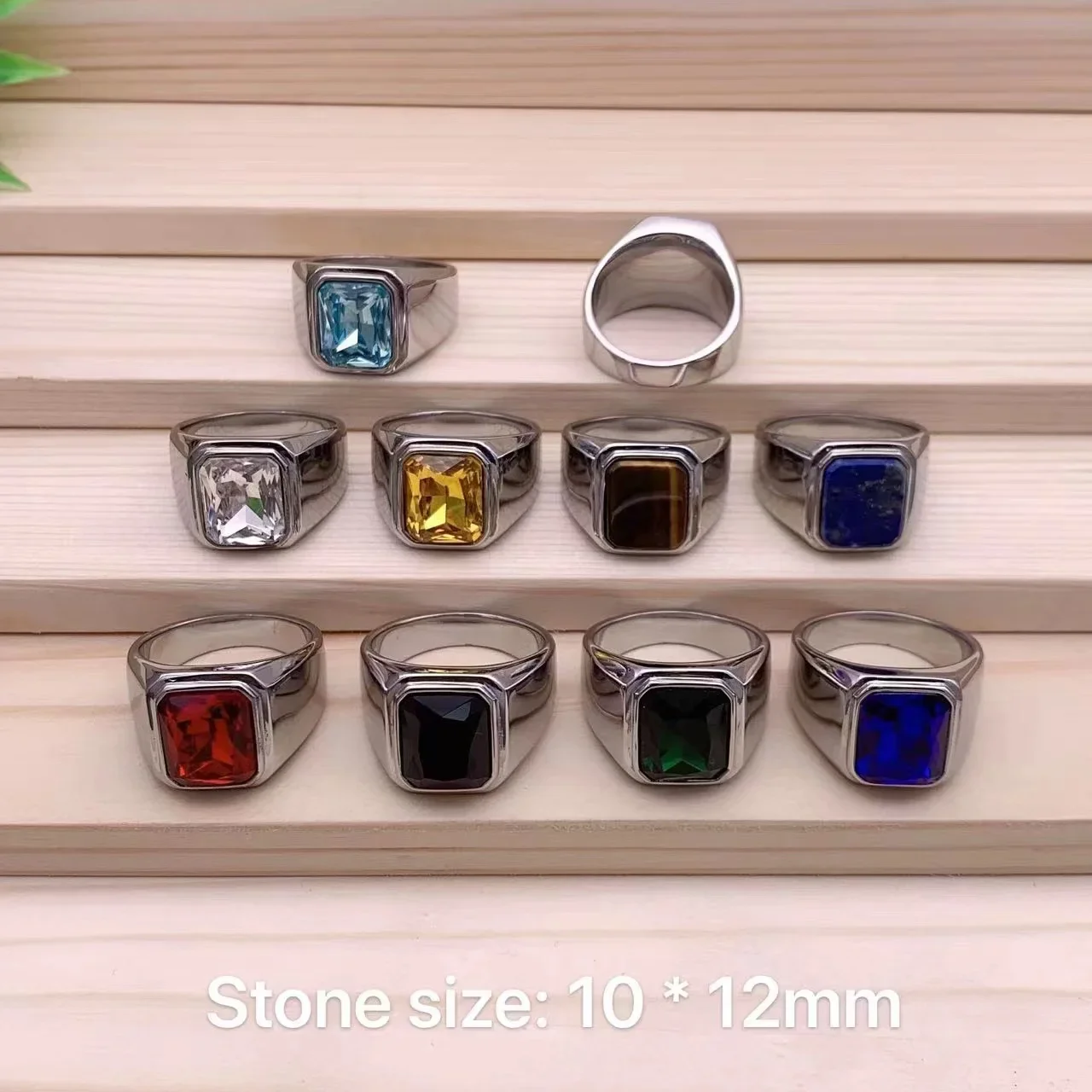 Men\'s High Quality 316LStainless Steel Multiple Gemstone Styles Onyx Rings