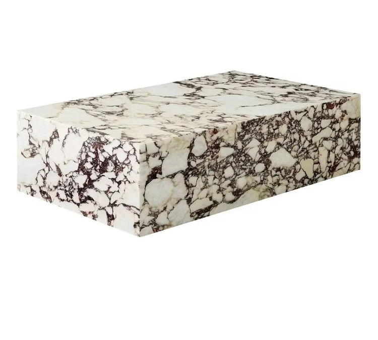 Luxury Italian Calacatta Viola White Marble Low-Base/plinths/pedestal Coffee Table Modern Home  Set for Living Room Furniture