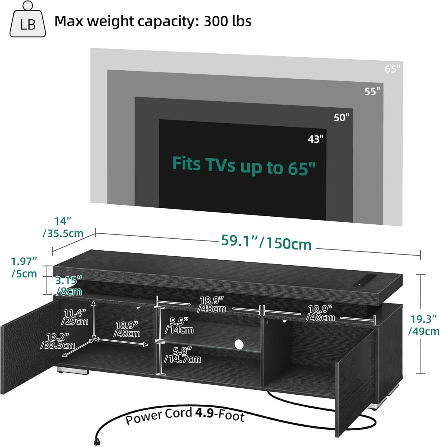 TV Stand for TVs Up To 80 Inches with Faux Marble Top & Curved Profile Design, 70