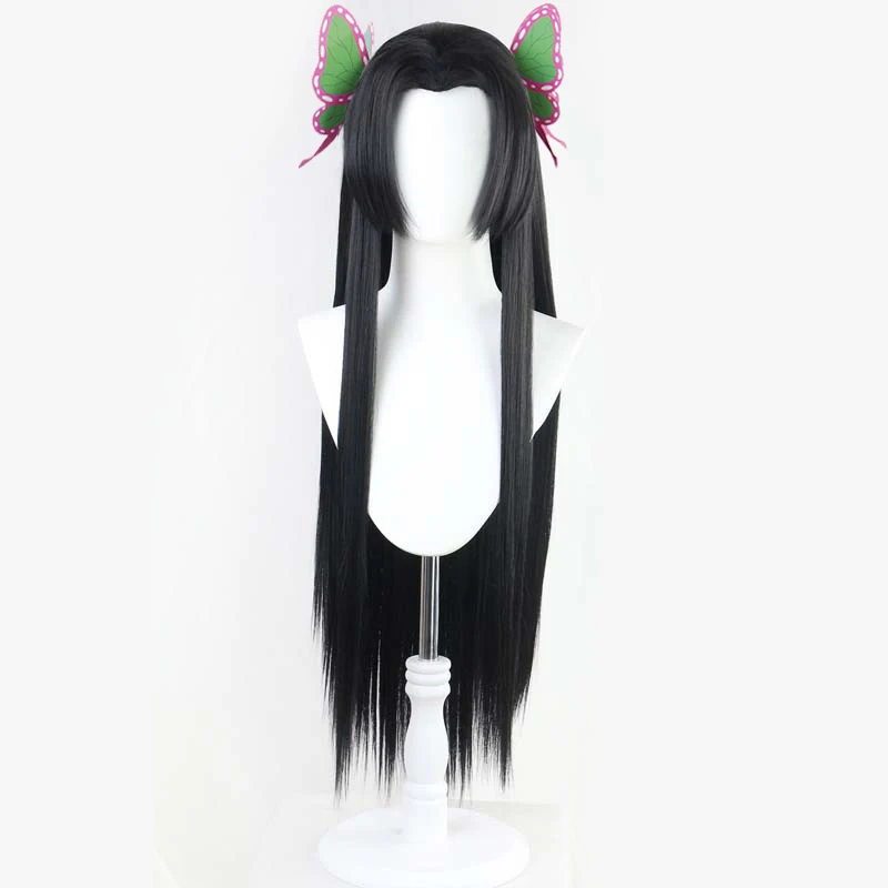 Kochou Kanae Wig Anime Demon Slayer Cosplay Kimetsu no Yaiba Wig Black Long Hairs Butterfly Headwear Women Halloween Wigs Props