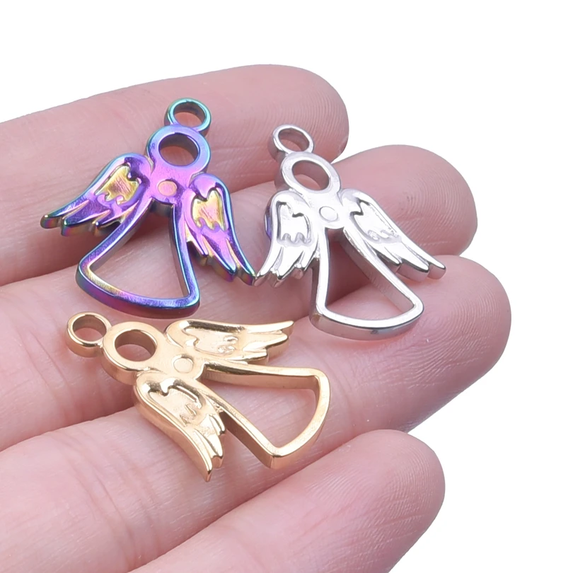 10PCS Guardian Angel Charm Diy Craft Amulet Wings Necklace Stainless Steel No Fade Pendants Accessories Jewelry Making Supplies