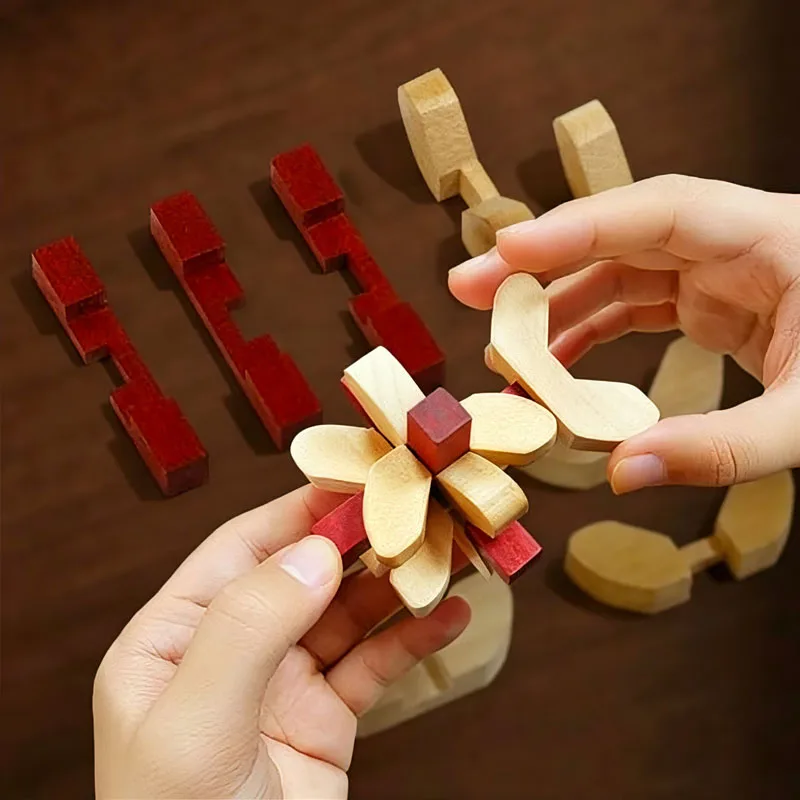 Wooden Brain Teaser Puzzles Luban Lock DingXiangHua IQ Challenge Unlock Interlock Toys For Adults & Kids Educational Gifts